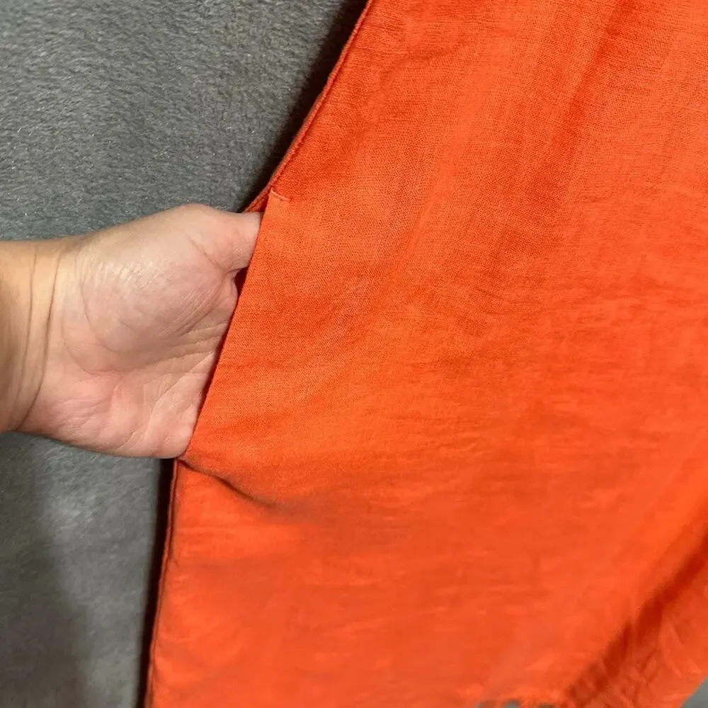 Tommy Bahama Dress Womens Orange Pink Linen Raw Hem Sleeveless Tropical Beach - Picture 4 of 13